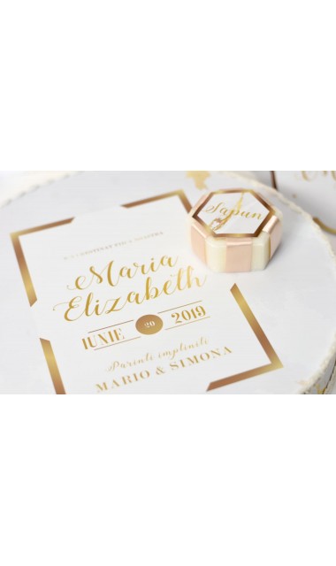 Trusou botez pentru fete in alb si gold, elegant si modern, White and gold 12